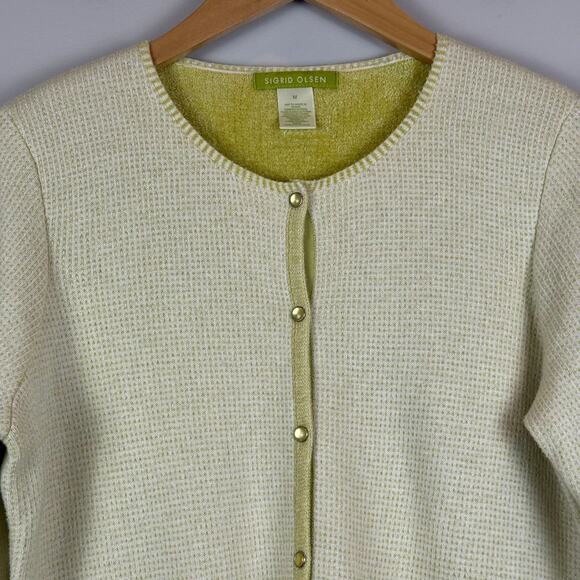 Sigrid‎ Olsen Cardigan Sweater Womens M Light Green Button Front Cottage Preppy - Picture 2 of 9
